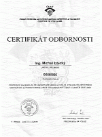 Certifikát odbornosti ČKAIT pro ing. Michala Izbického